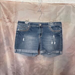 Ariya Faded Blue Jean Shorts with Distressed Accents